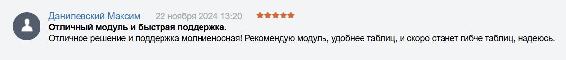 Отзыв пользователя о модуле